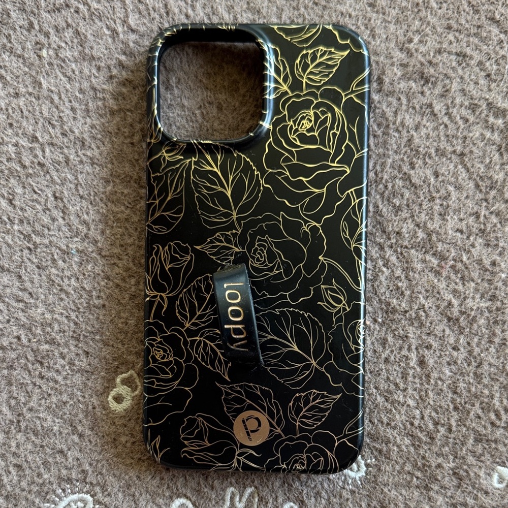 Loopy Case Elegant Black and Gold Floral “Enchanted Rose” iPhone 13 Pro Max Case